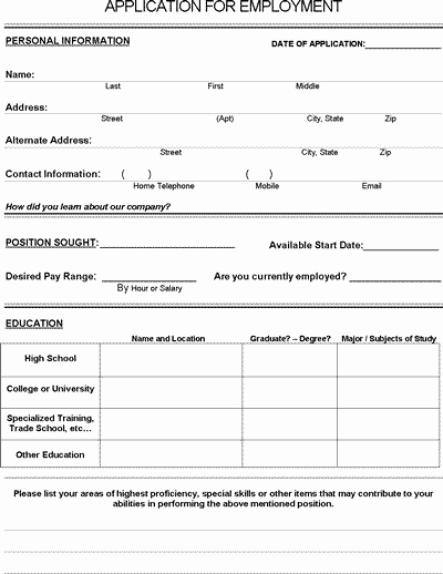 Free Generic Employment Application Awesome Job Application form Pdf Download for Employers