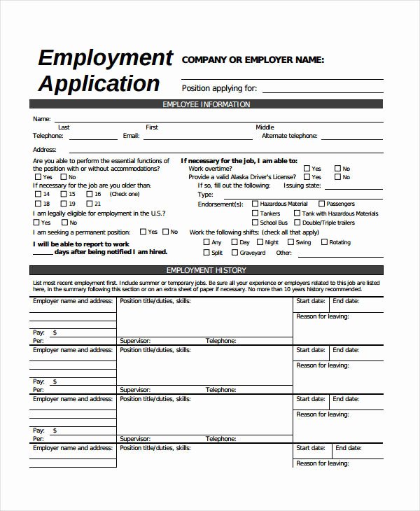 Free Generic Employment Application Elegant Generic Employment Application Template 8 Free Pdf