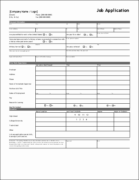 Free Generic Employment Application Fresh Download Job Application forms