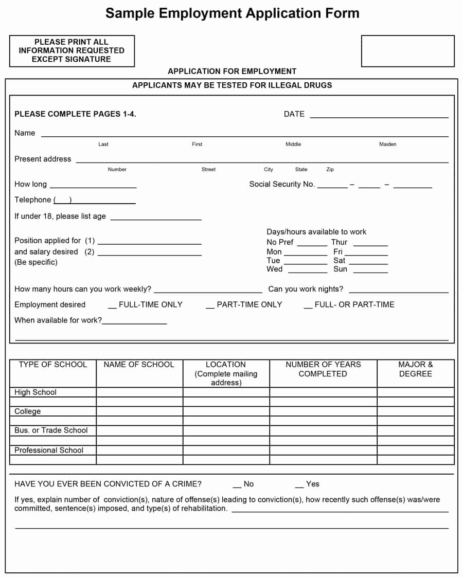 Free Generic Employment Application Lovely 50 Free Employment Job Application form Templates