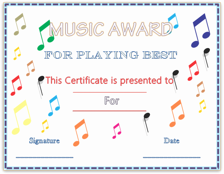 Free Music Certificate Templates Best Of Colorful Musical Notes Award Certificate Template