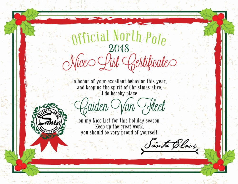 Free Nice List Certificate Template Unique 2018 Christmas Letter From Santa Nice List Certificate
