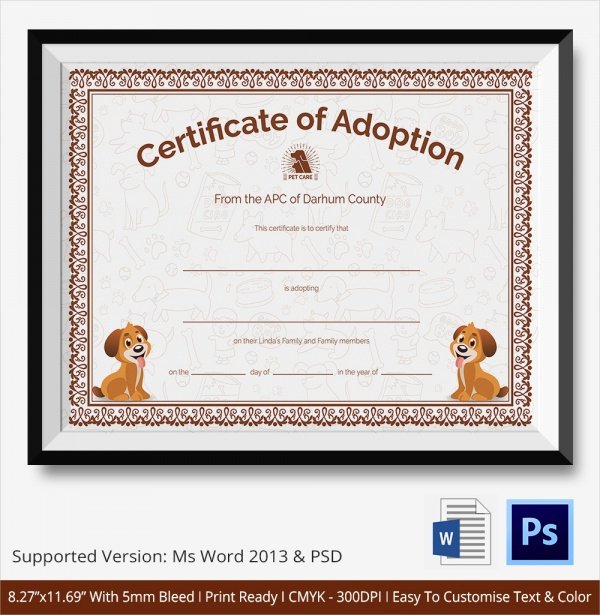 Free Pet Adoption Certificate Template Best Of 26 Sample Adoption Certificates In Illustrator