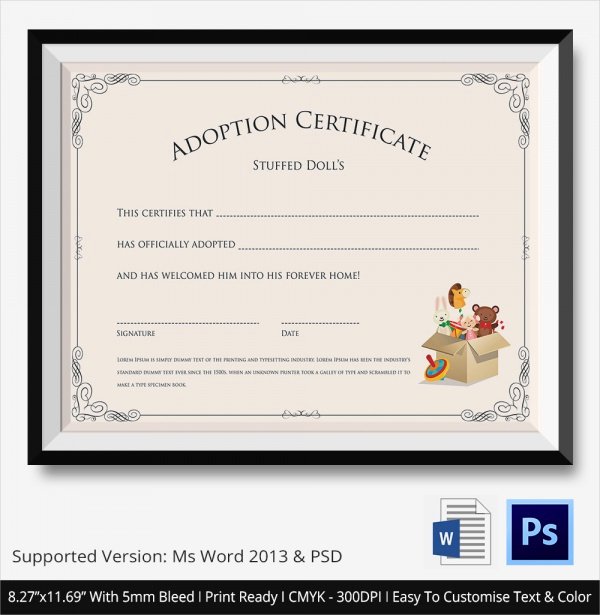 Free Pet Adoption Certificate Template Inspirational 26 Sample Adoption Certificates In Illustrator