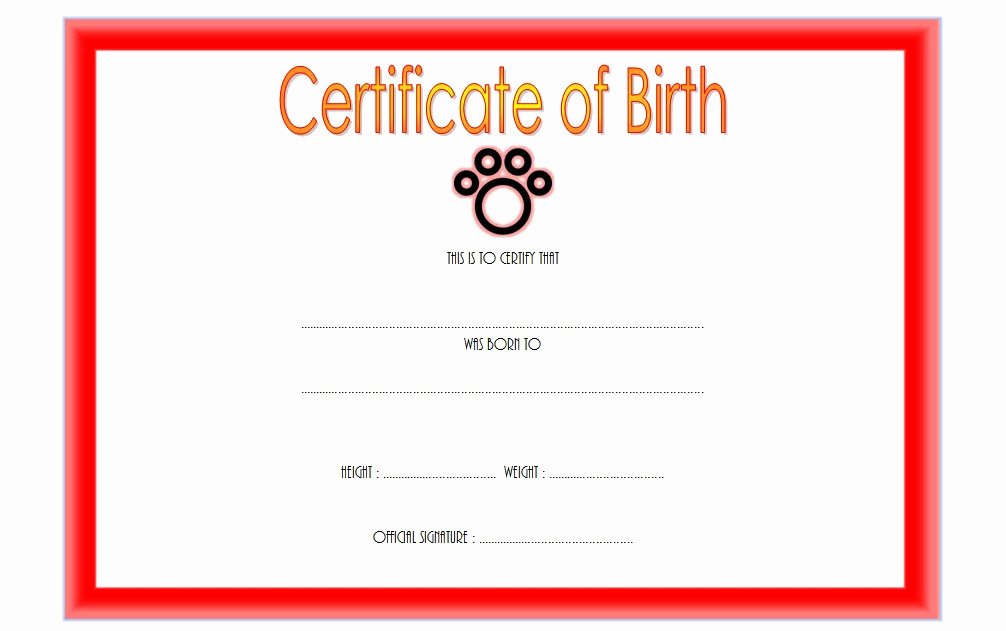 Free Pet Birth Certificate Template Luxury Pet Birth Certificate Template 7 Editable Designs Free