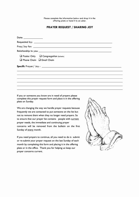 Free Prayer Request form Template New Prayer Request Sharing Joy Printable Pdf