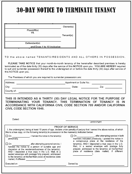 Free Printable 30 Day Eviction Notice Template New 30 Day Eviction Notice