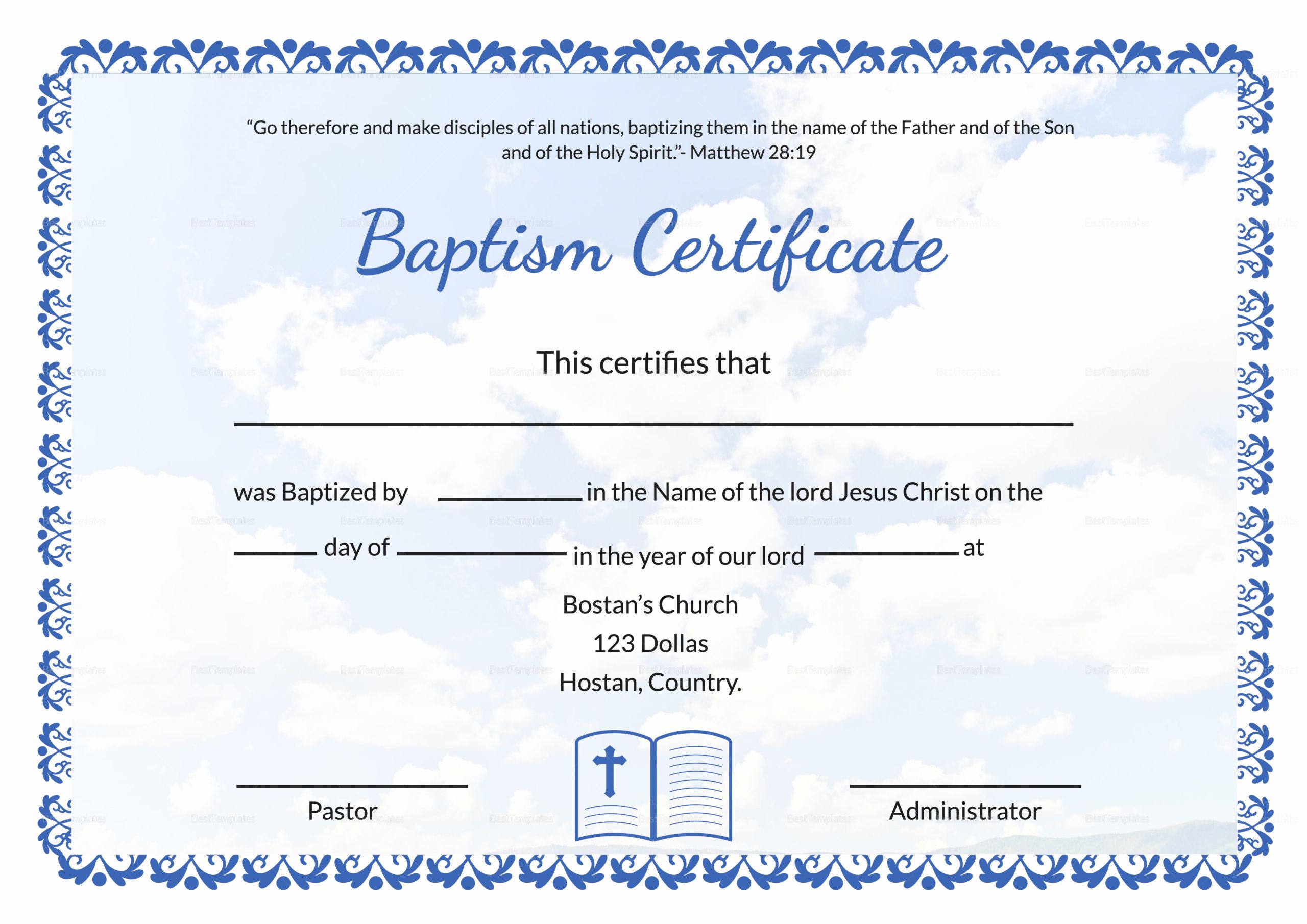 Free Printable Baptism Certificates Inspirational Editable Baptism Certificate Template In Adobe Shop