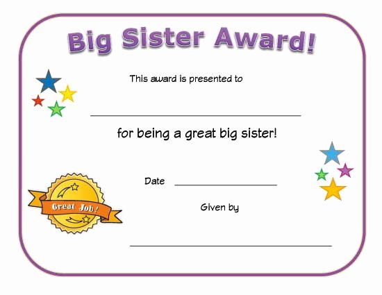 Free Printable Big Sister Certificate Best Of 26 Of Big Sister Certificate Template