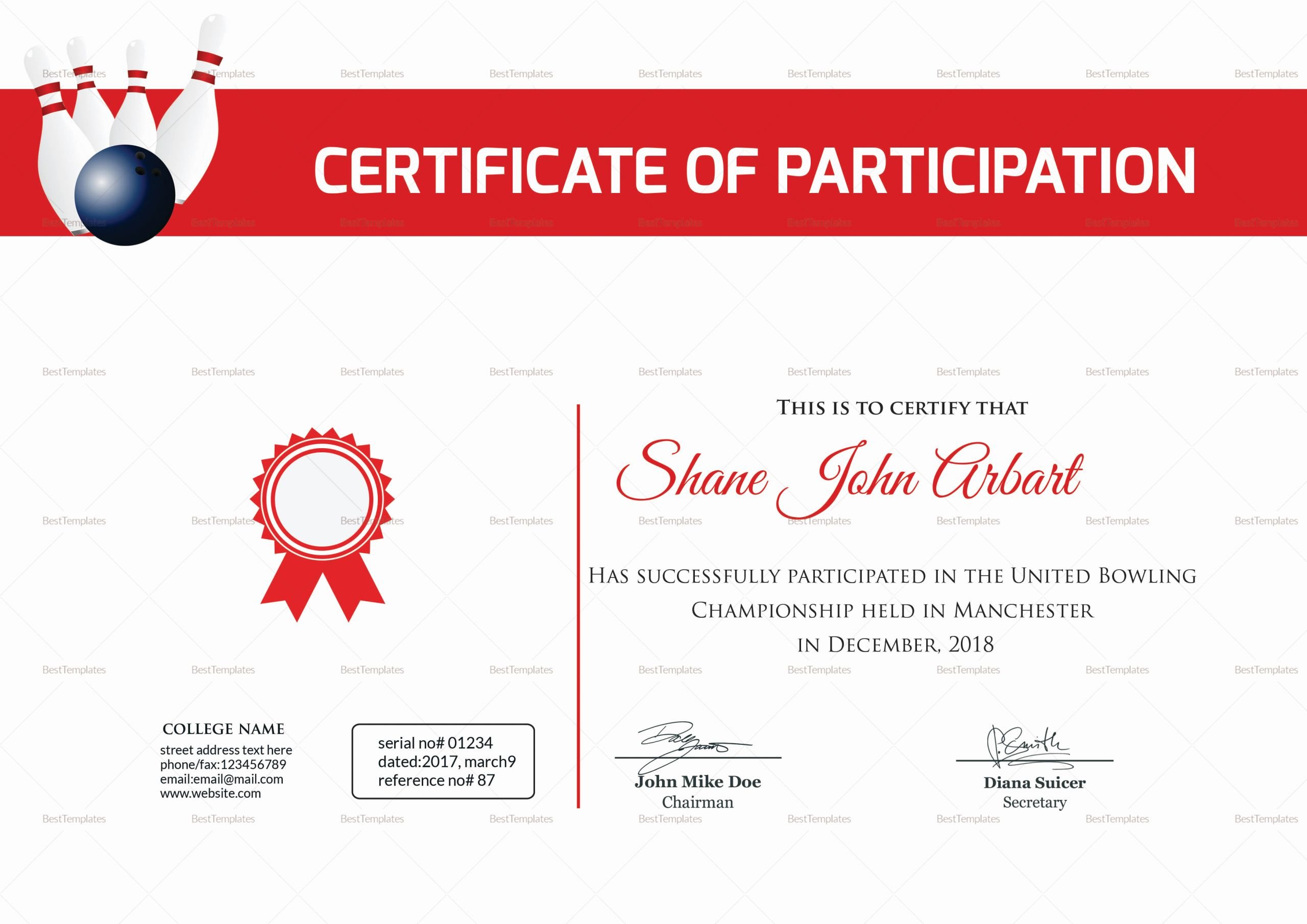 Free Printable Bowling Certificates Best Of Bowling Certificate Design Template In Psd Word