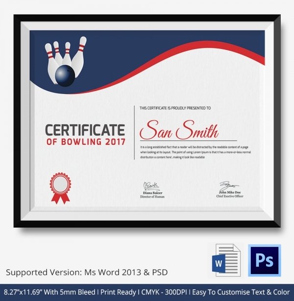Free Printable Bowling Certificates Elegant Bowling Certificate 5 Word Psd format Download