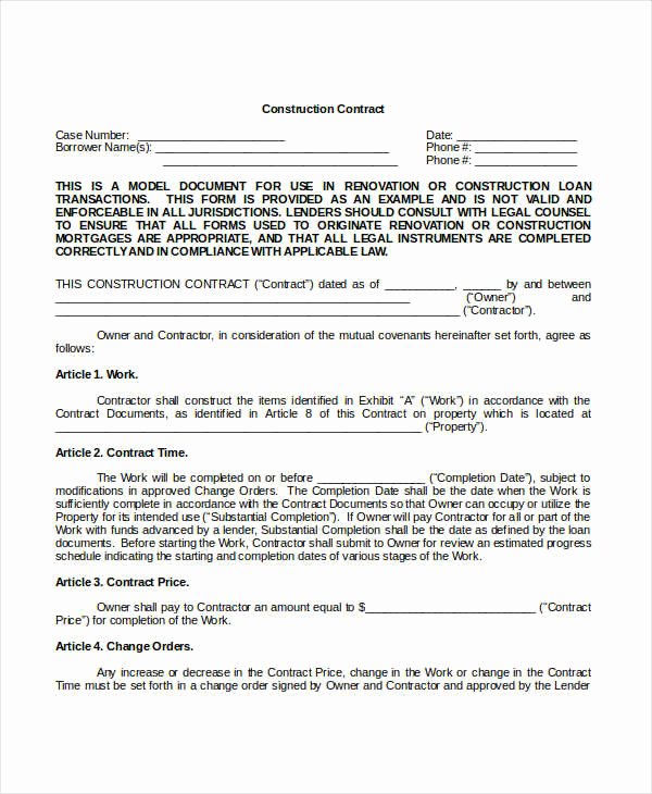 Free Printable Contractor forms Awesome Construction Contract Template 14 Word Pdf Apple