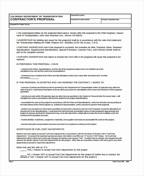 Free Printable Contractor forms Awesome Free 35 Proposal form Templates