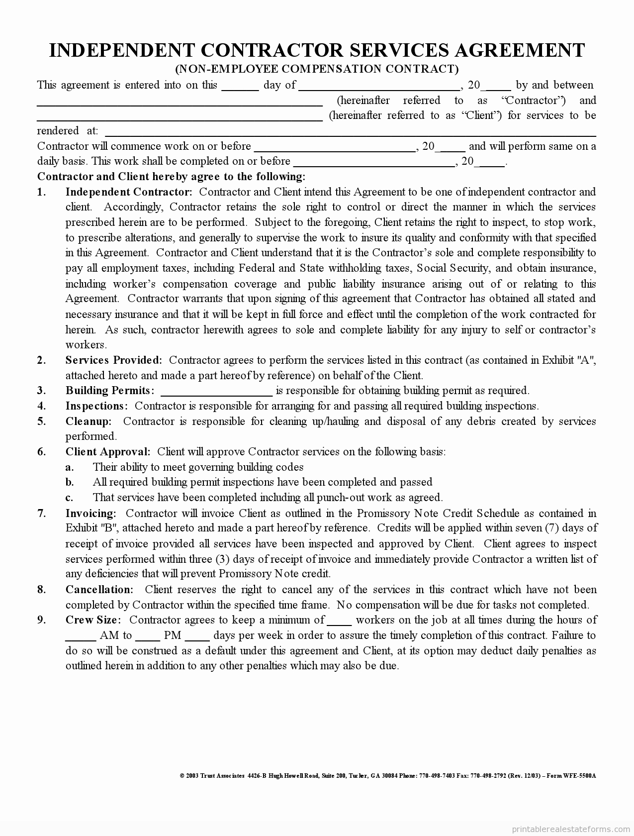 Free Printable Contractor forms Best Of Free Printable Independent Contractor Agreement form