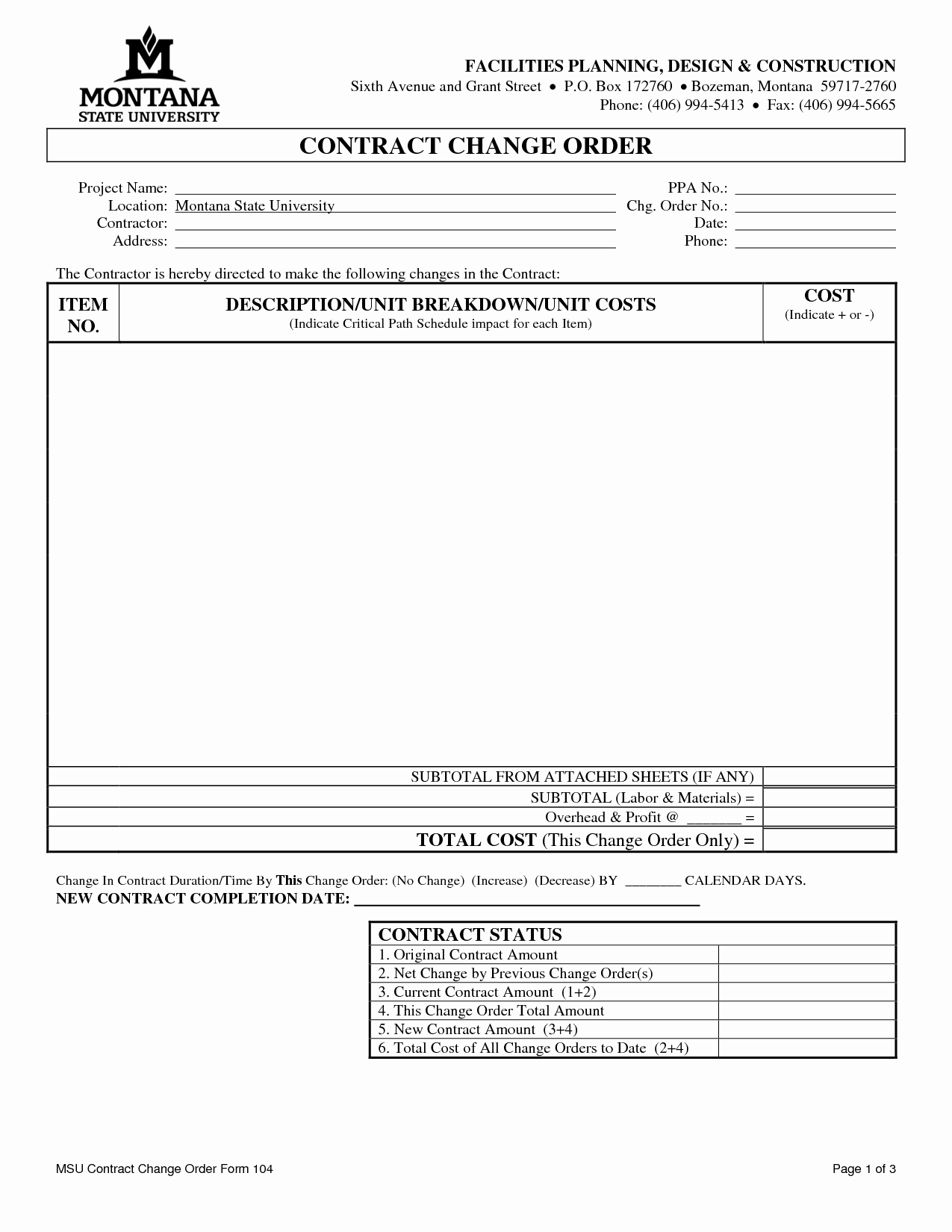 Free Printable Contractor forms Elegant Free Printable Construction Change order forms
