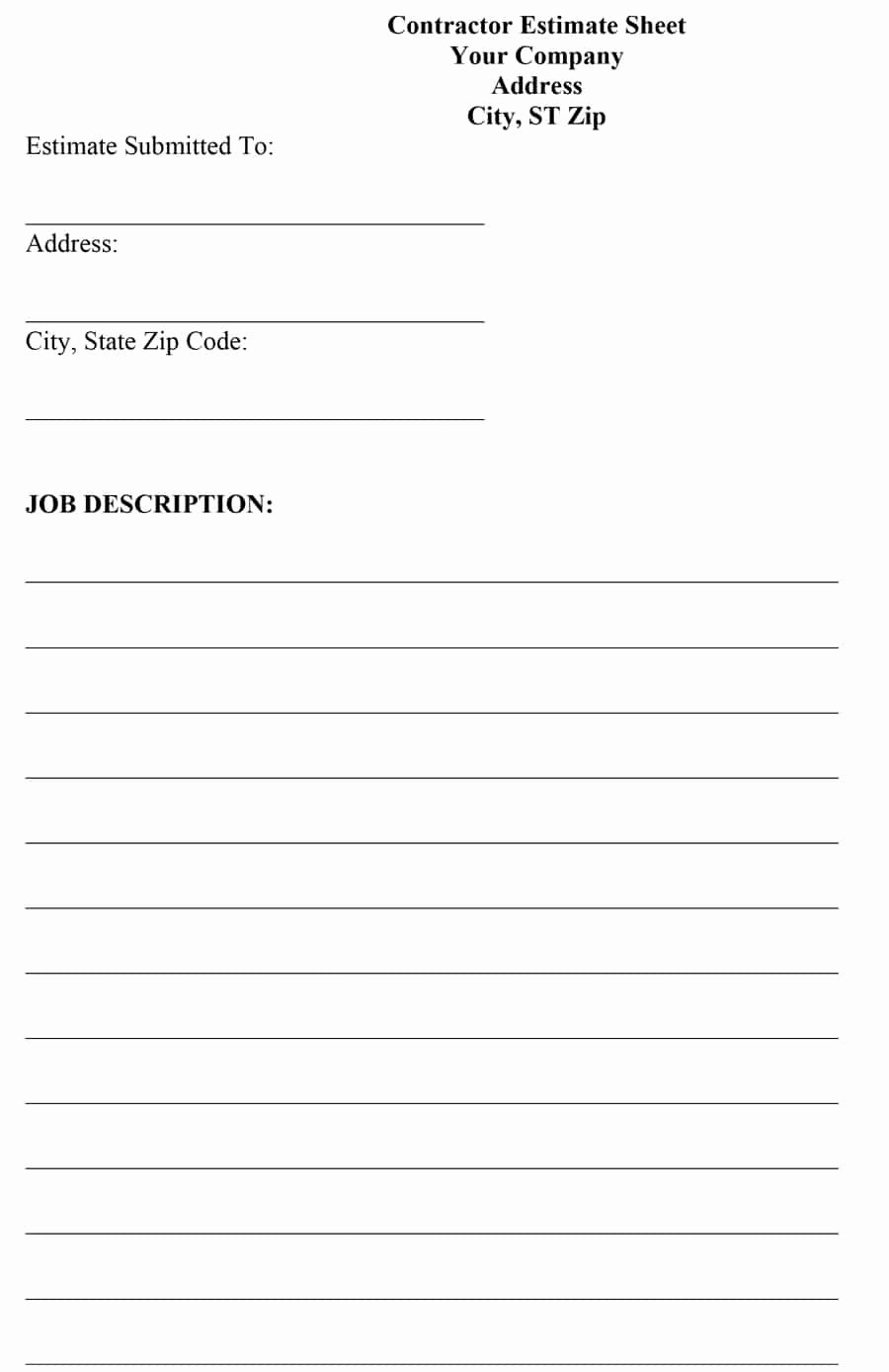 Free Printable Contractor forms Fresh 44 Free Estimate Template forms [construction Repair