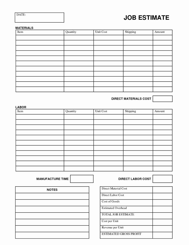 Free Printable Contractor forms Lovely Printable Job Estimate forms