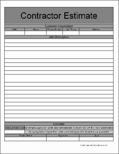 Free Printable Contractor forms Luxury Free Wide Row Simple Detailed Contractor Estimate From