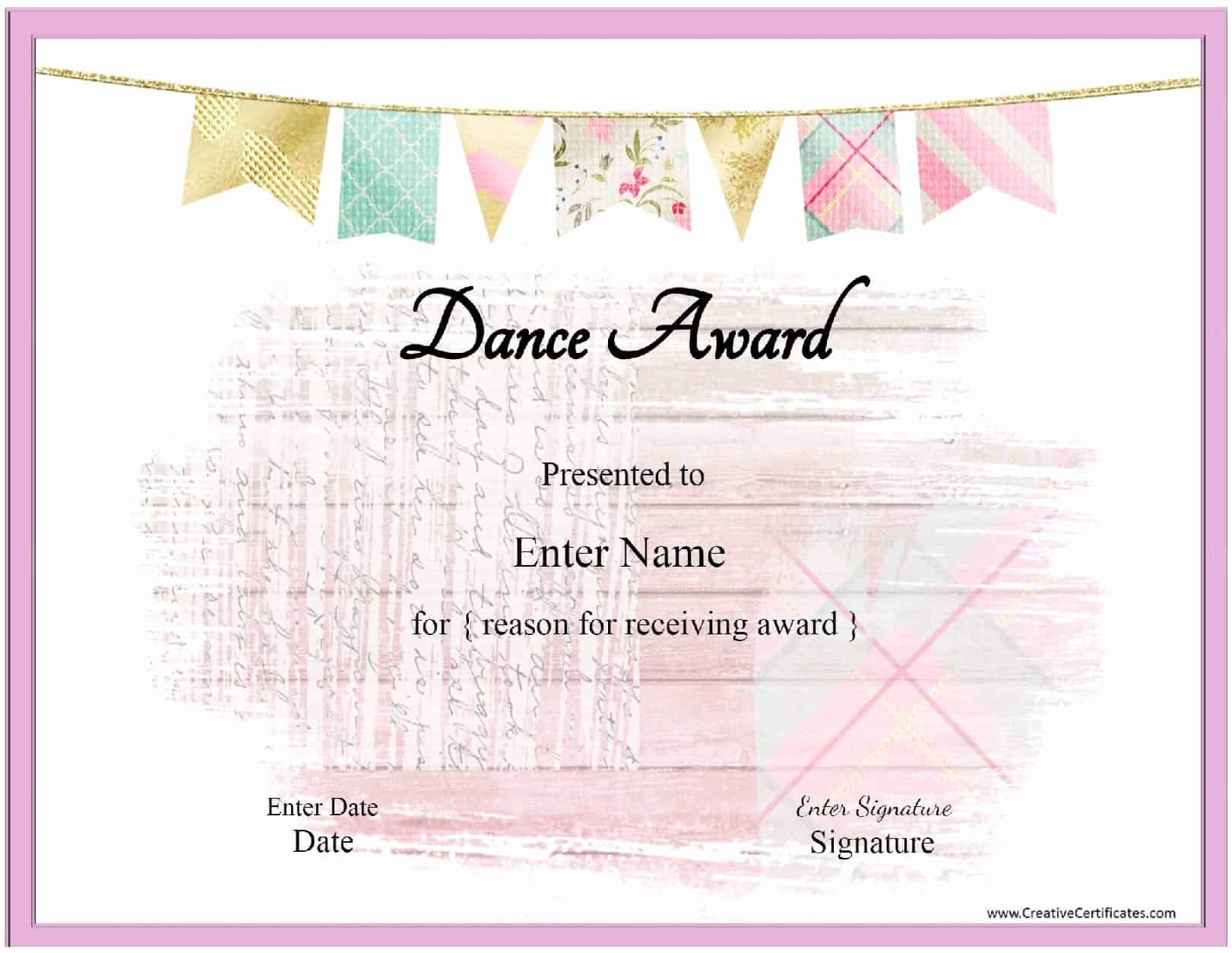Free Printable Dance Certificates Beautiful Free Dance Certificate Template Customizable and Printable