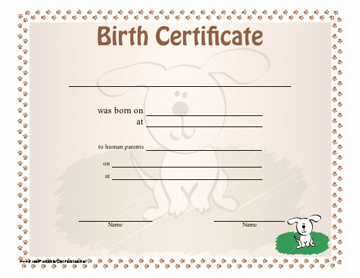 Free Printable Dog Birth Certificate Awesome Blank Birth Certificate