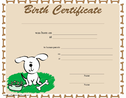 Free Printable Dog Birth Certificate Beautiful Puppy Birth Certificate S