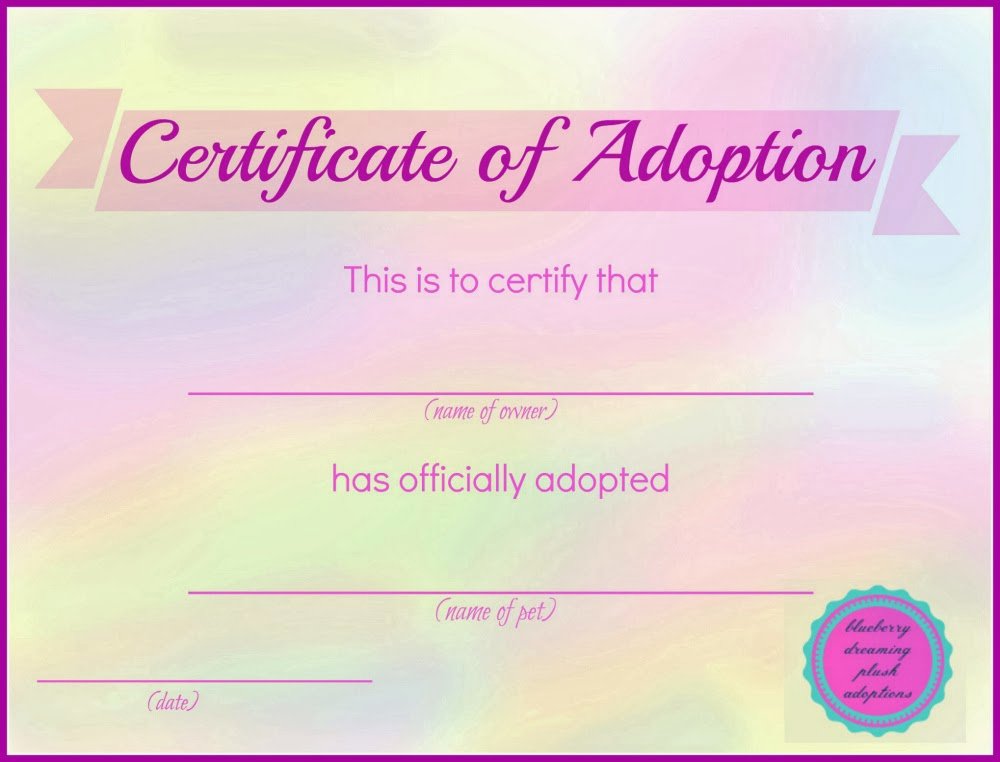 Free Printable Dog Birth Certificate Luxury Blueberry Dreaming Printable Stuffed Animal Adoption