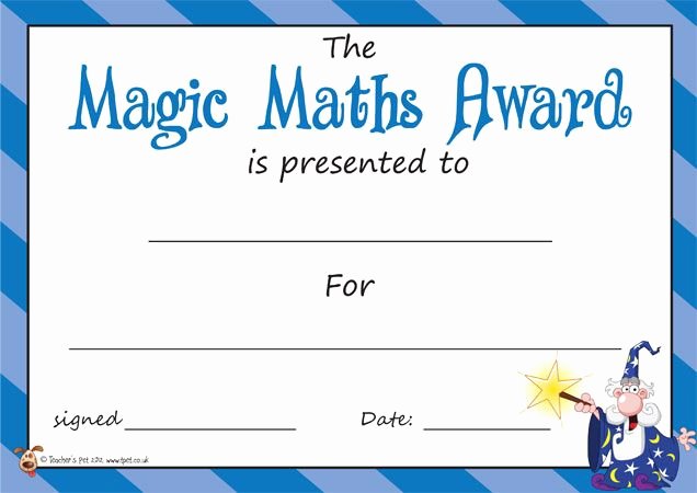 Free Printable Math Certificates Beautiful Teacher S Pet the Magic Maths Award Certificate
