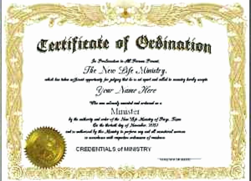 Free Printable ordination Certificate Best Of ordained Minister Certificate