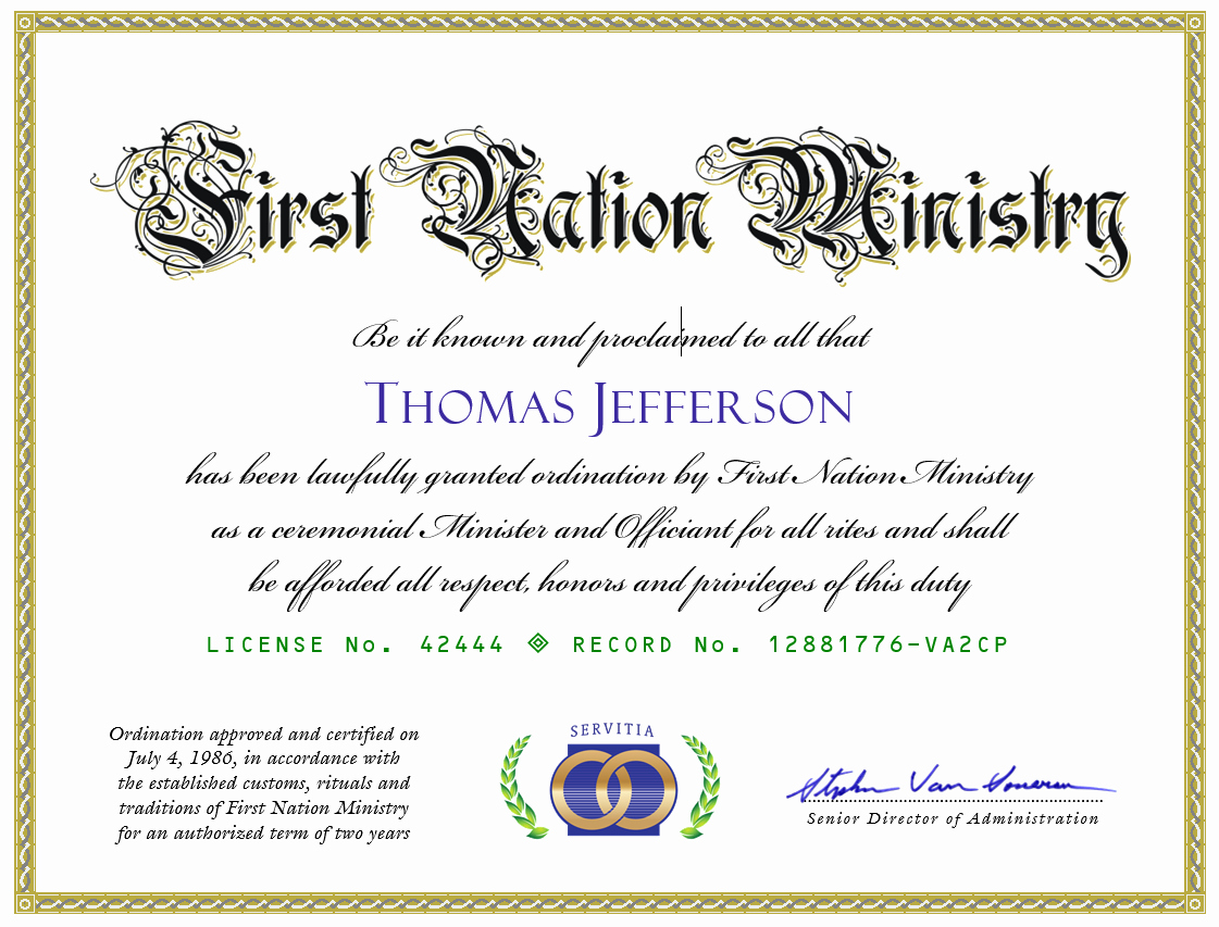 Free Printable ordination Certificate Unique Get ordained Line Free Line Marriage Minister ordination