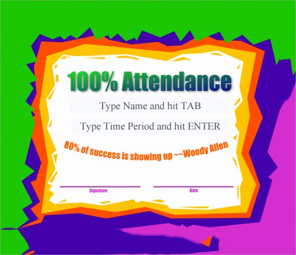 Free Printable Perfect attendance Award Certificates Elegant Free Printable Perfect attendance Certificate Template