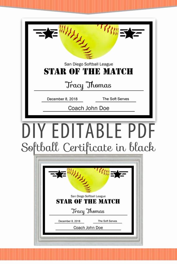 Free softball Certificate Templates Awesome Editable Pdf Sports Team softball Certificate Diy Award