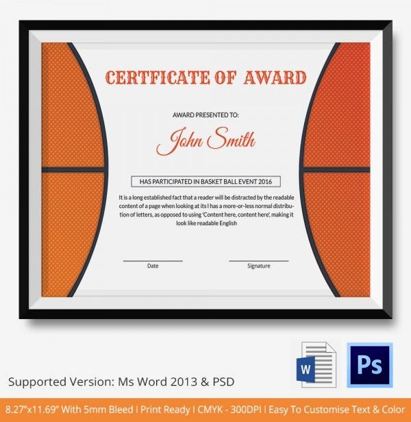 Free softball Certificate Templates Inspirational Basketball Award Certificate Template
