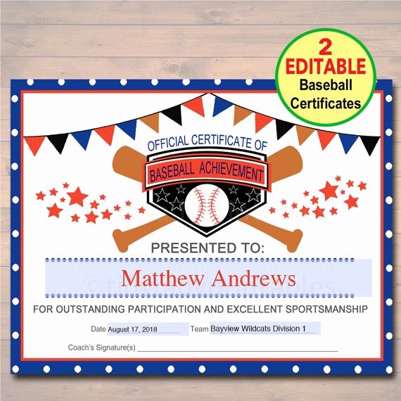 Free softball Certificate Templates Unique Editable Baseball Award Certificates Instant Download