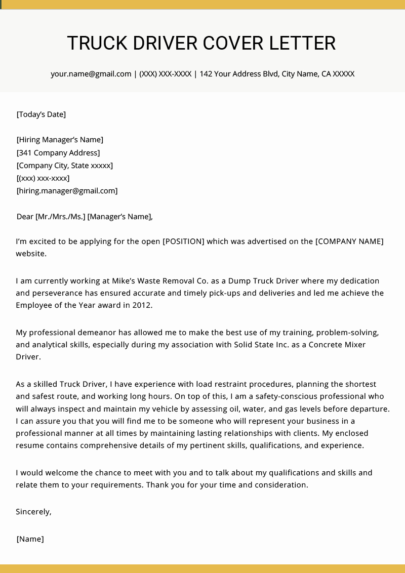 Free Truck Driver Application Template Luxury Truck Driver Cover Letter Example &amp; Writing Tips