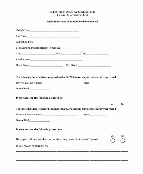 Free Truck Driver Application Template New Free Application forms