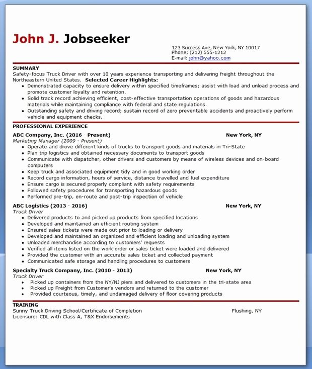 Free Truck Driver Application Template New Truck Driver Resume Sample