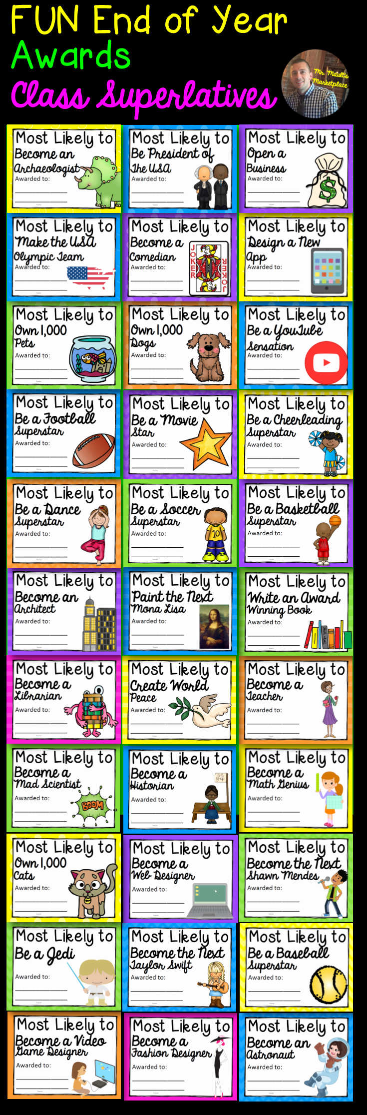 Fun Award Ideas for Students Lovely End Of Year Awards Fillable 62 Class Superlatives for