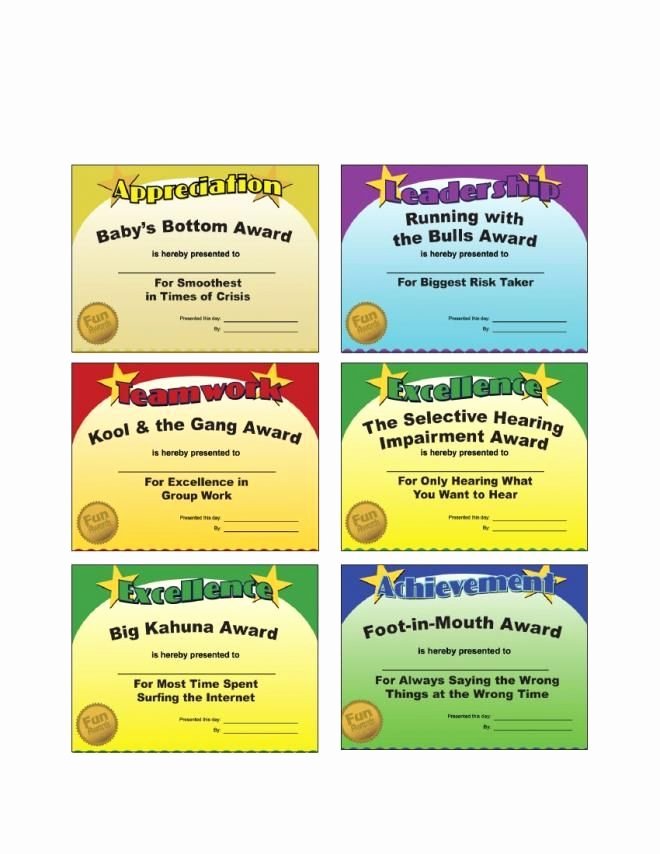 Fun Award Ideas for Students Lovely Office Gag Certificates Google Search