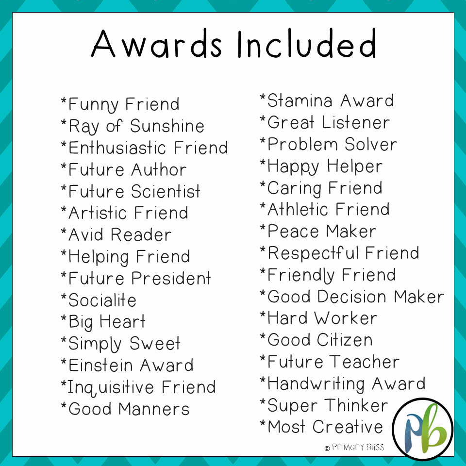 Fun Award Ideas for Students New End Of Year Awards for Primary Grades