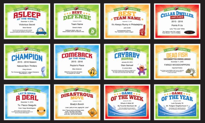 Funny Awards for Students Best Of Fantasy Football Certificates