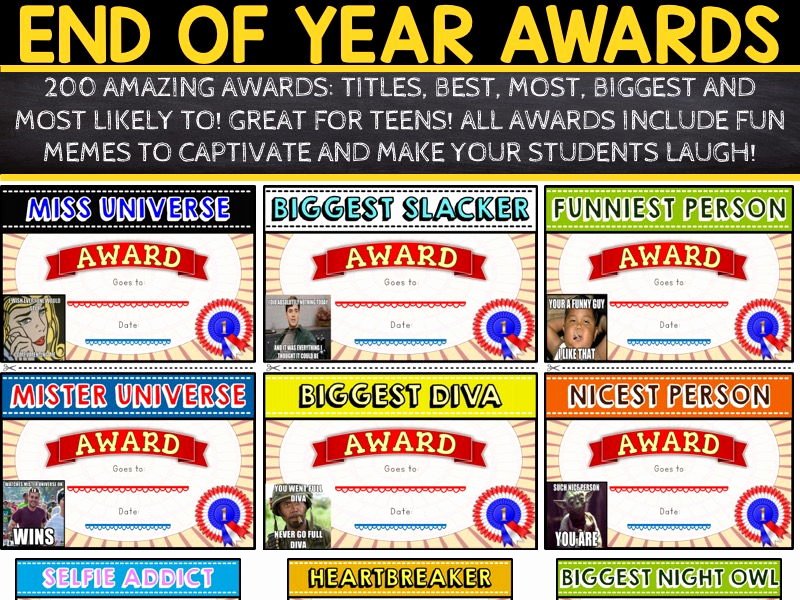 Funny Most Likely to Awards School Elegant End Of Year Superlatives 200 Awards for Teens with