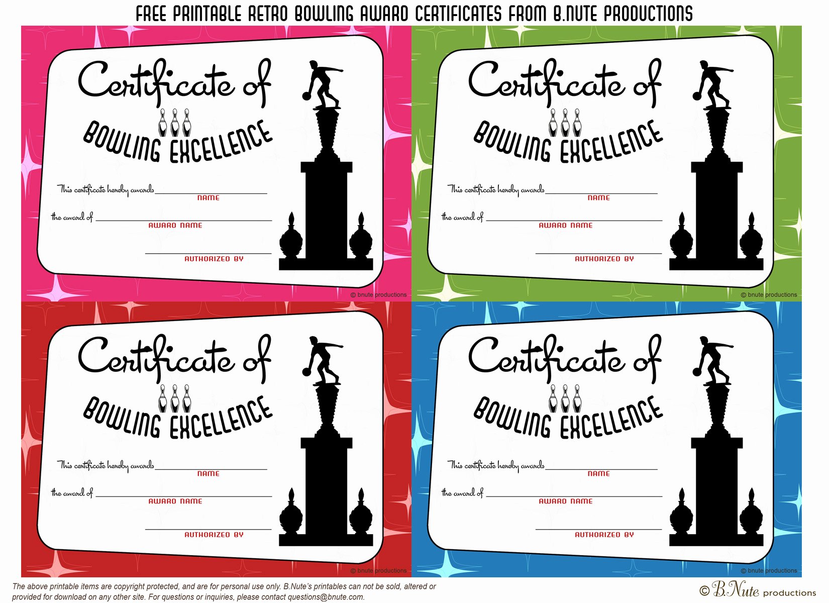 Funny soccer Award Ideas Beautiful Bnute Productions Free Printable Bowling Award Certificates