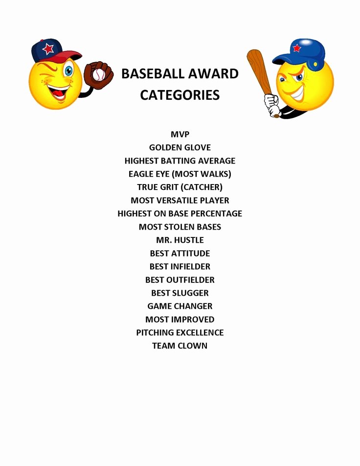 Funny Sports Awards for Kids Fresh End Of Season Baseball Award Categories