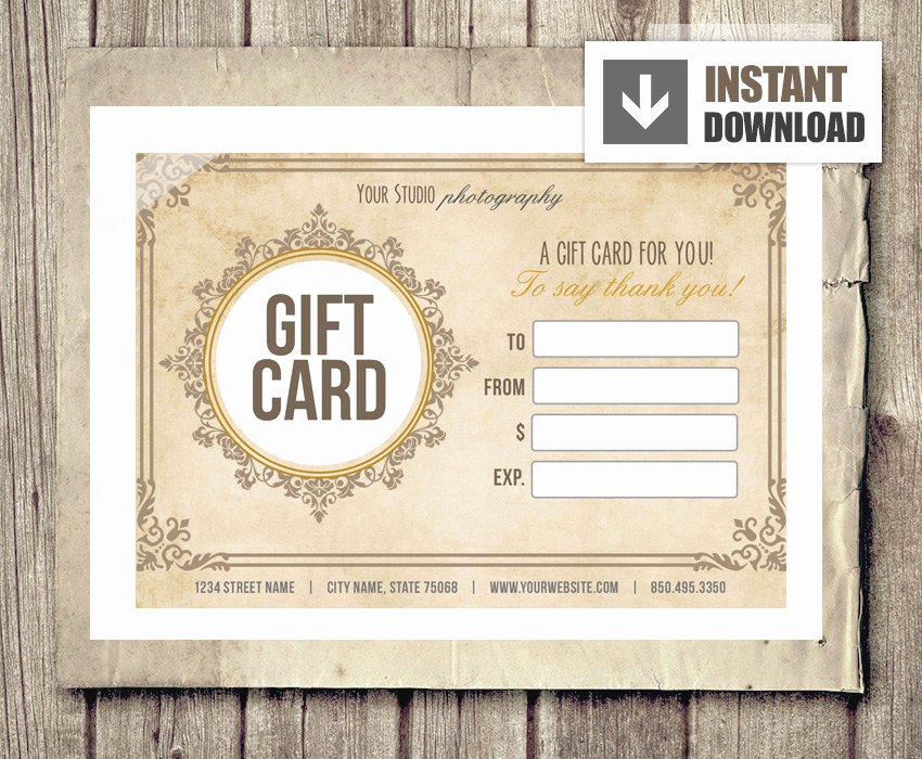 Gift Certificate Template Photography Beautiful Gift Card Certificate Template for Graphers Vintage