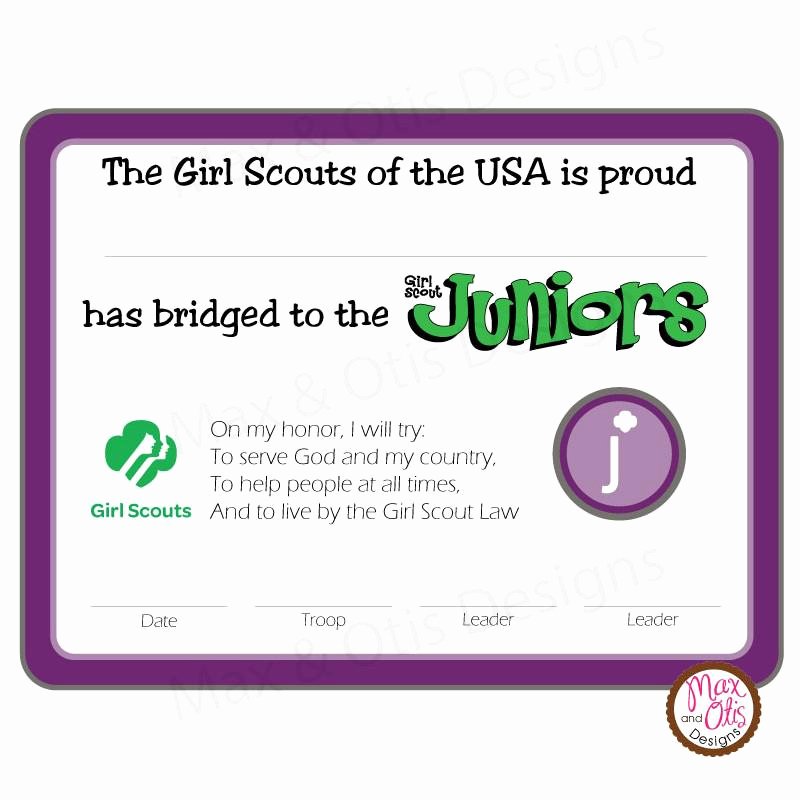 Girl Scout Bridging Certificate Template Lovely Girl Scout Junior Printable Bridging Certificate Editable