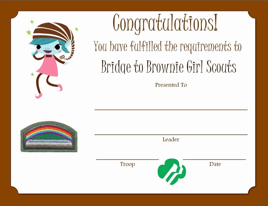 Girl Scout Certificate Template Lovely Daisy Bridge to Brownies Award Certificate