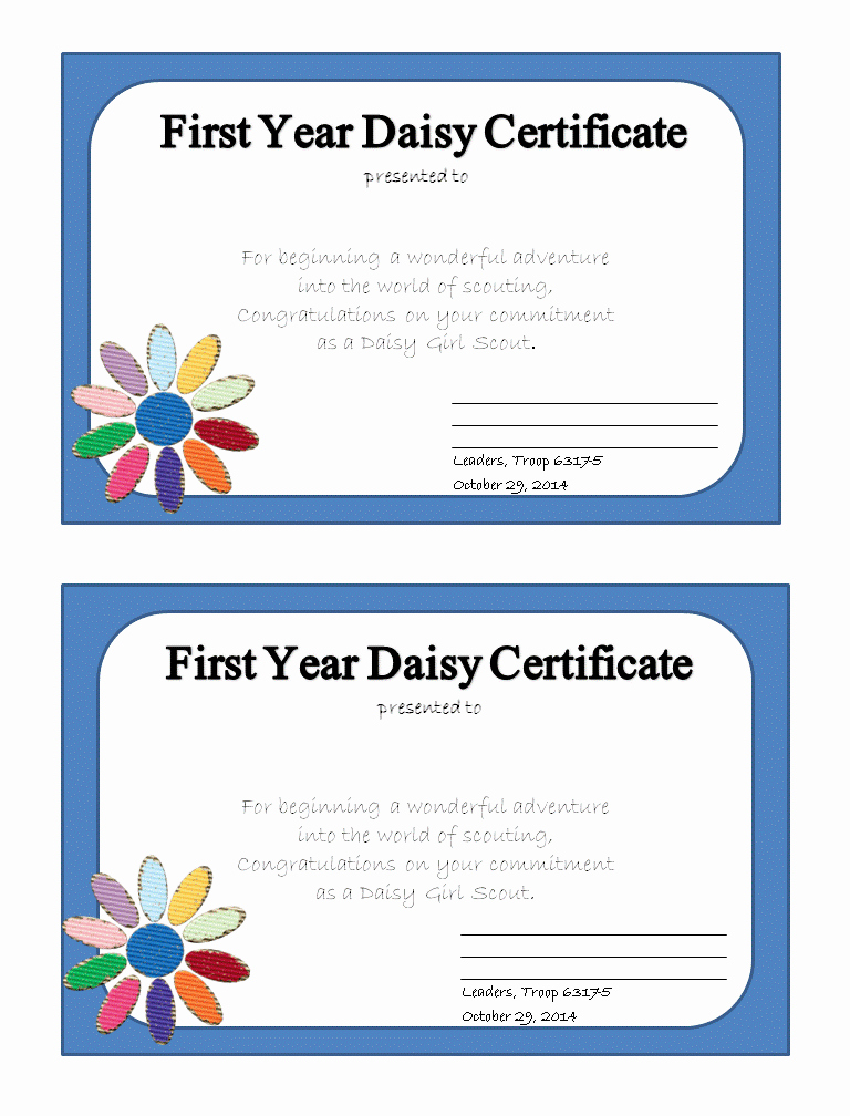 Girl Scout Daisy Certificate Template Lovely Daisy Girl Scout Certificate