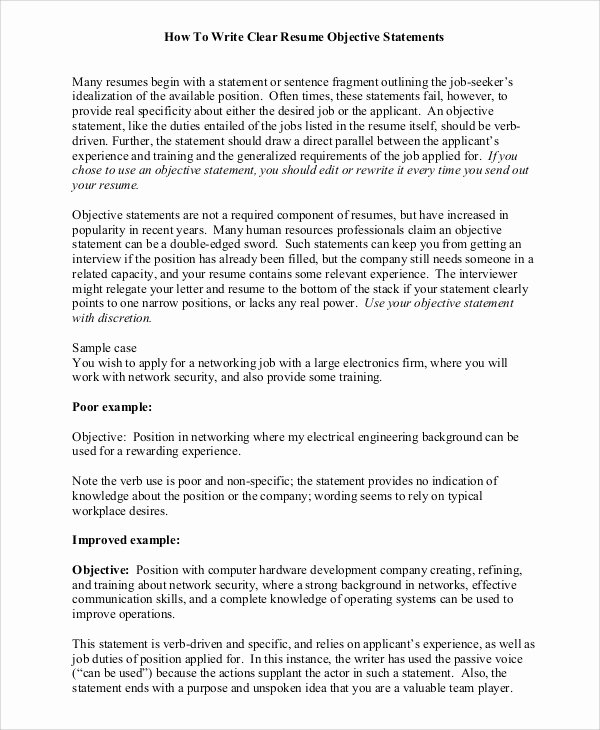 Goal Statement On Resume Fresh Sample Objective Statement Resume 8 Examples In Pdf