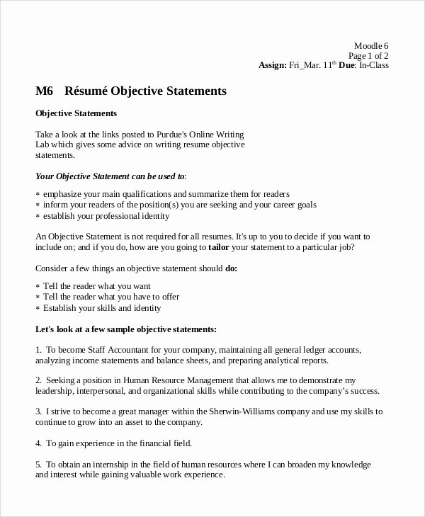 Goal Statement Sample Lovely Sample Resume Objective Example 7 Examples In Pdf