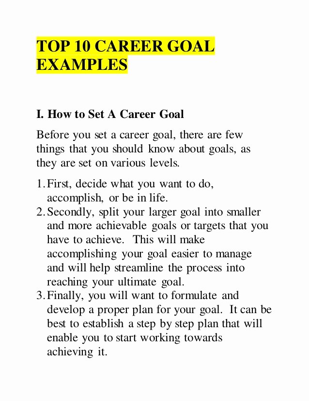 Goals Statement Examples Fresh top 10 Career Goal Examples